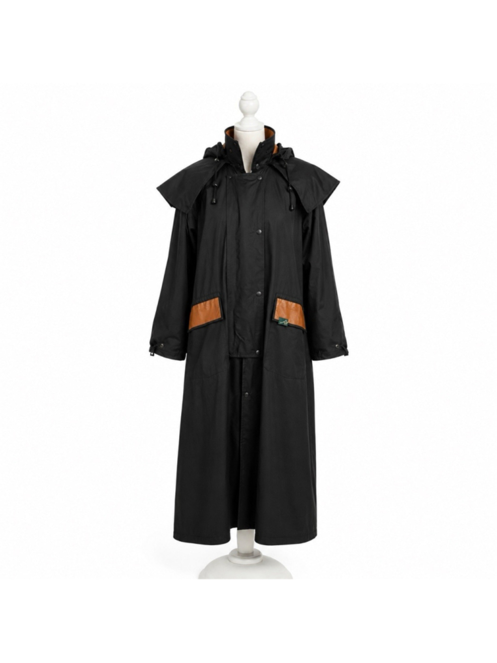 Vtg Australian Coat Co Long Oilskin Drover Stockman Riding Coat Black Hooded XL